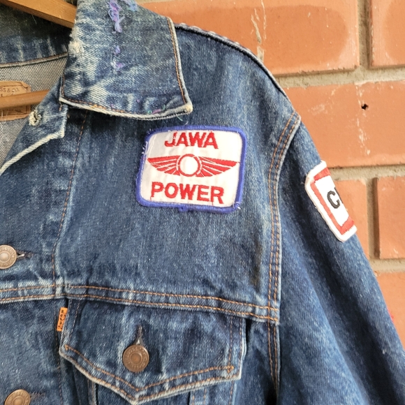 Vintage custom folk art levis denim jacket motorcycle patches paris ontario mens - Picture 2 of 9